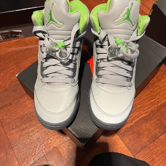 Jordan Gray and Green High-Top Sneakers with Textured Leather